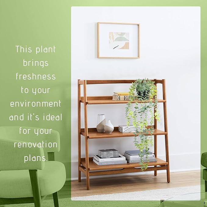 Fake Hanging Eucalyptus Plants Artificial Faux Plants Indoor Small Hanging Greenery Decor for Shelf with Black Pot Soft Green for Living Room, Kitchen, Balcony, Garden, Bedroom