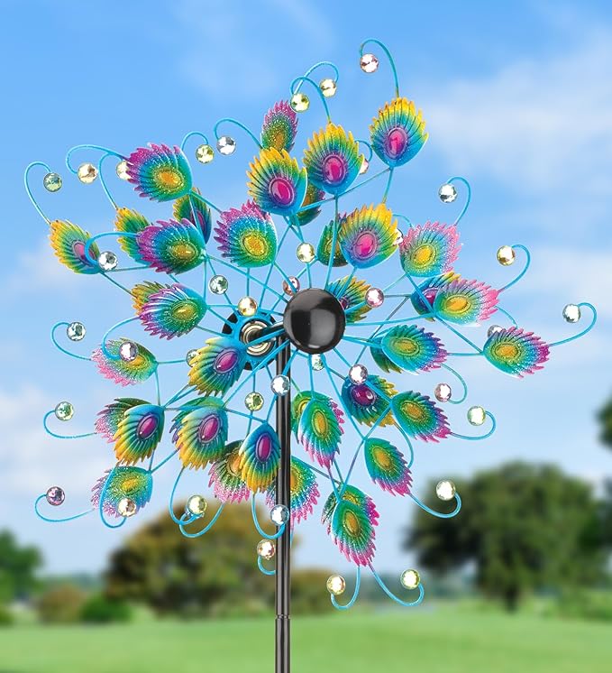 Regal Art & Gift Peacock Wind Spinner – Metal Yard Decorations Outdoor | Kinetic Garden Spinner for Lawn, Pathway, or Flower Bed | Weather-Resistant Outdoor Sculpture -70 Inch