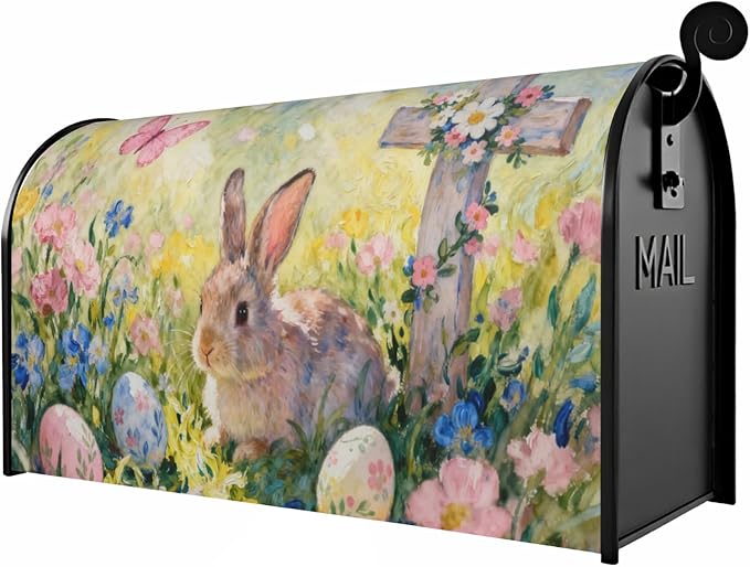 Easter Mailbox Covers Magnetic Standard Size Cute Bunny Yellow Pink Blue Floral Cross Egg Spring Holiday Outdoor Seasonal Decorative Letter Box Cases for Home Garden Outside Decor, 21x18 Inch