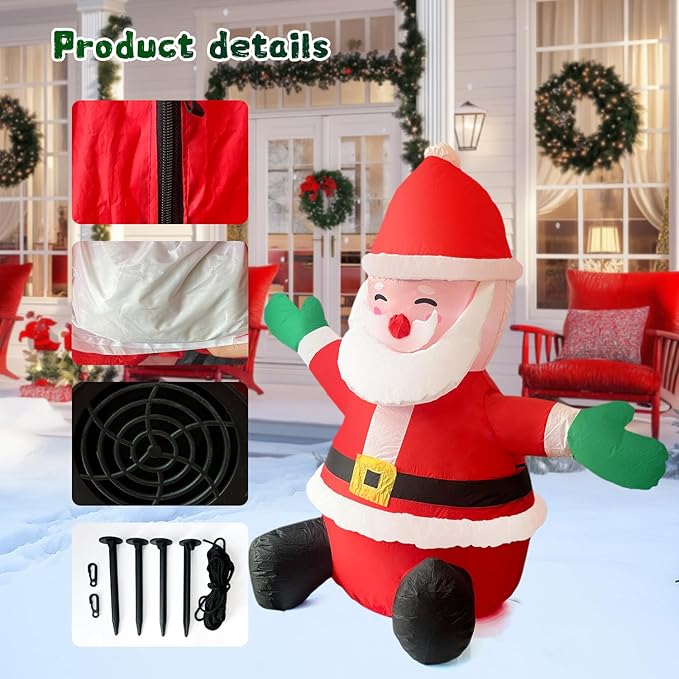 HONGLAND 5FT Christmas Inflatables Sitting Santa Claus with Built-in LED Lights, Outdoor Decorations for Yard Garden, Weatherproof Holiday Decor for Christmas Party