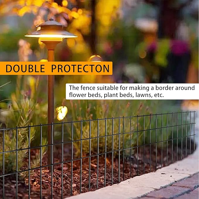 Animal Barrier Fence 25ft(L) x15in(H),10Pack Black No Dig Fence,Anti-Rust Metal Fence for Dog Rabbit,Underground Decorative Garden Fencing, Dog Digging Deterrent for Outdoor Yard Patio