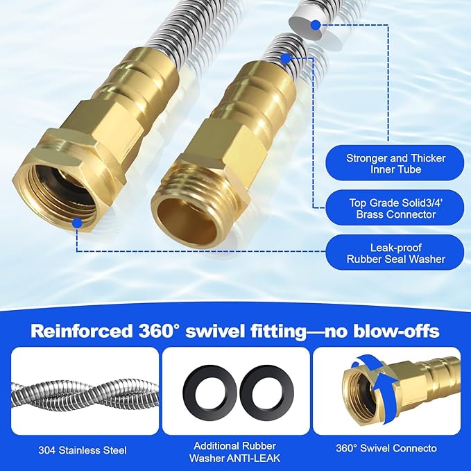 Metal Garden Hose 75 ft – 304 Stainless Steel Water Hose with Nozzle Sprayer, Garden Hoses Flexible, Lightweight, No Kink, Heavy Duty for Outdoor (75 ft)