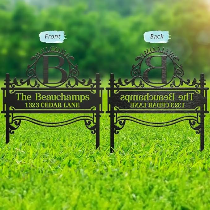Personalized House Signs for Outside Metal Garden Stake Gift for Family - Custom Family's Name Address Signs for Yard Classic Black - Welcome Home Yard Decorations - Monogram Custom Yard Sign