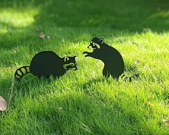 2 Pack Raccoon Metal Garden Stakes for Outdoor Decor – Cute Animal Yard Art for Garden, Lawn, or Pathway – Weather-Resistant Black Silhouette Statues, Unique Gift for Nature & Wildlife Lovers