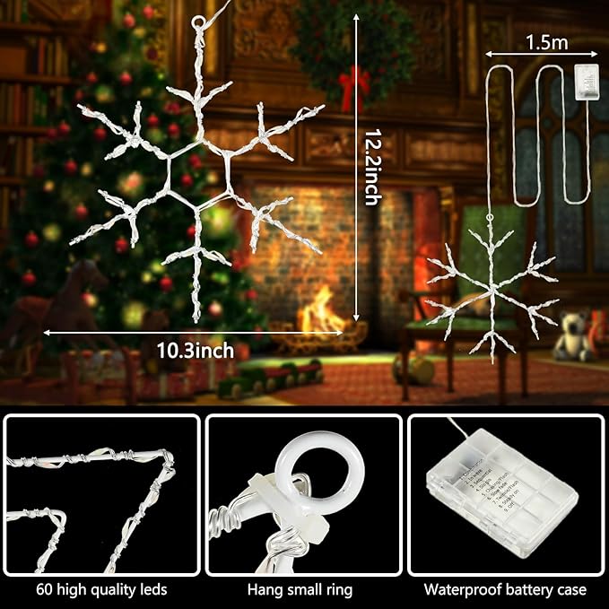 Tuanse 4 Pcs Christmas Silhouette Window Lights Christmas Snowflake Lights with Remote Control LED Lighted Snowflake Decorations Xmas for Window Wall (Warm White)