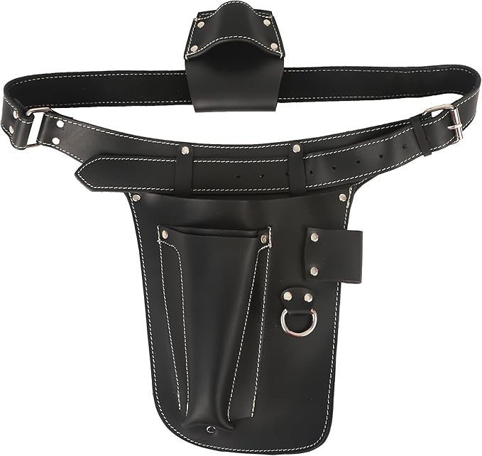 Handmade Full Grain Genuine Leather Florist Tool Belt for Construction, Gardening, Electrician - Waist Pouch with Pockets (Black)