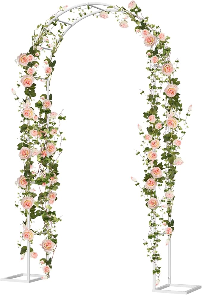 Metal Garden Arch Trellis Arbor, Wedding Arch Stand with Steel Frame,5.3'W * 7.6'H or 7.9'W * 6.3'H Ft,for Garden Arbor Trellis & Climbing Plant, Bridal Party & Ceremony Decorations (White)