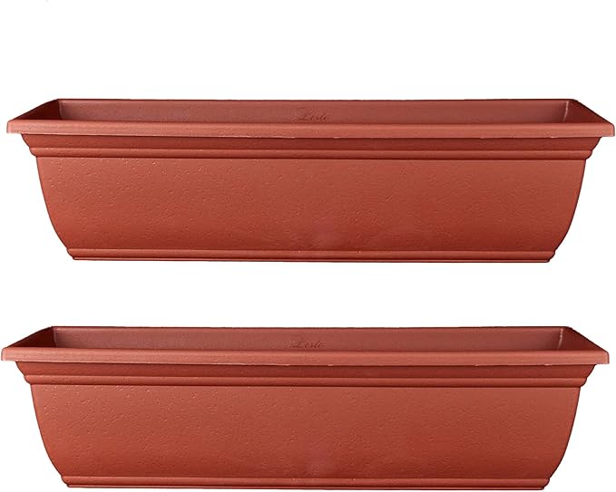The HC Companies 24 Inch Mojave Window Planter Box with Drainage Holes, Lightweight UV-Resistant Plastic Outdoor Planters, 2-Pack Flower Box for Garden & Home Decor, Brick Red