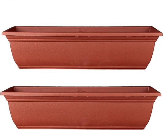 The HC Companies 24 Inch Mojave Window Planter Box with Drainage Holes, Lightweight UV-Resistant Plastic Outdoor Planters, 2-Pack Flower Box for Garden & Home Decor, Brick Red