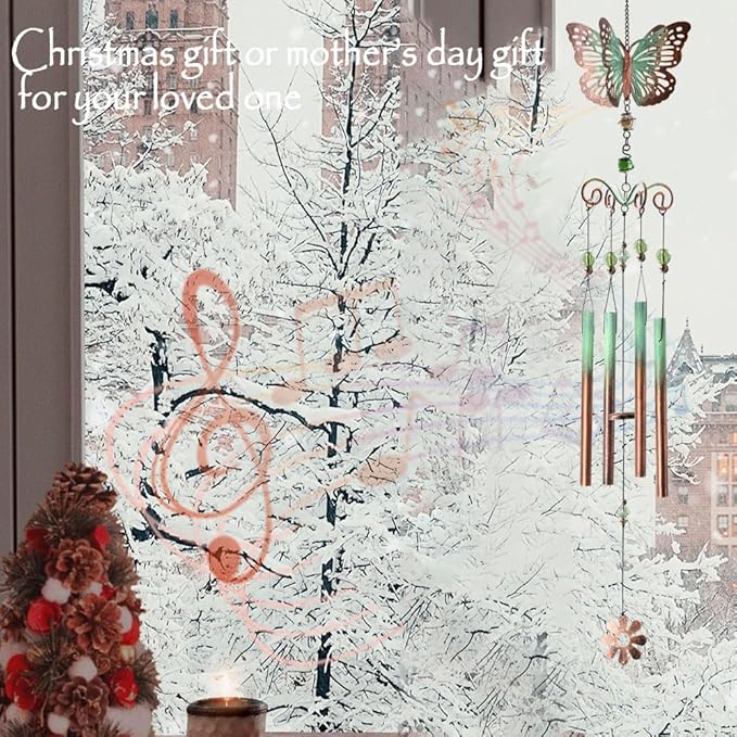Butterfly Gifts for Women/Men, Butterfly Wind Chimes for Garden/Yard Decor,Birthday for Grandma/Mom，31in