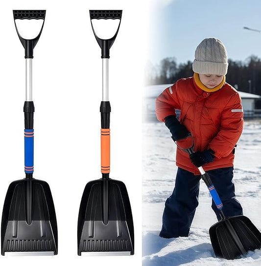 2 Pack Kids Snow Shovel, Lightweight Aluminum Snow Shovels with Adjustable D-Grip Handle, Detachable Parent-Child Playing Snow Removal Winter Emergency Tools Ice Shovel for Cars Driveway Garden