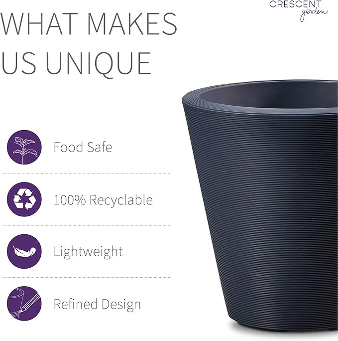Crescent Garden Madison Planter– Weather-Resistant, Double Walled Indoor/Outdoor Plant Pot with Drain Hole – Durable All-Season Flower Container, 16" W (Midnight Blue)