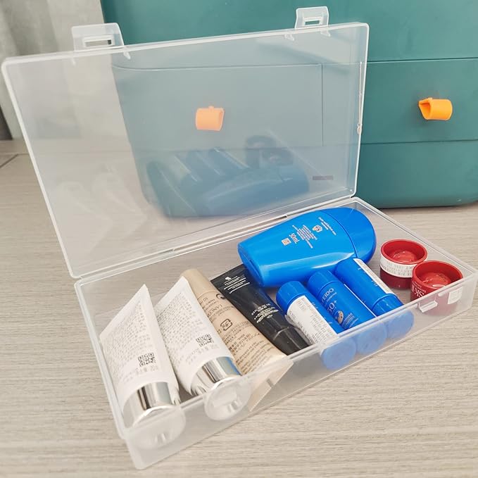 4 Pack Rectangular Clear Plastic Storage Containers Box with Hinged Lid for Beads and Other Small Craft Items (7.87 x 4.72 x 1.38 inch)