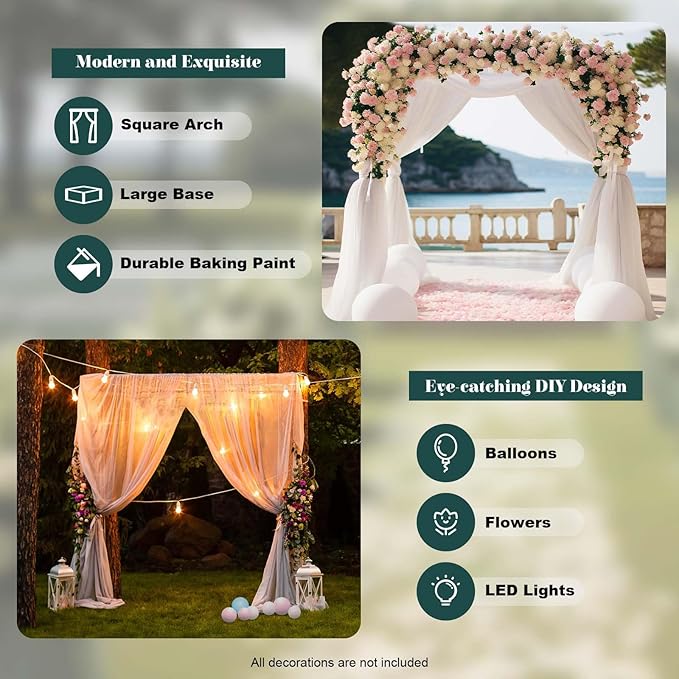 Square Backdrop Stand Wedding Arches for Ceremony Party Arch Backdrop Stand Square Arch for Weddings/Anniversaries/Birthday Parties Home Decor Gold