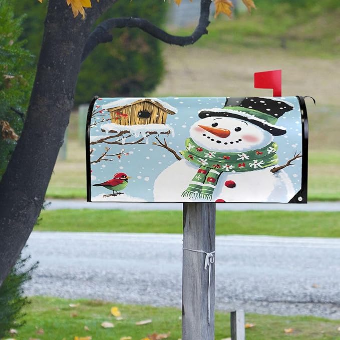 SUABO Mailbox Cover Snowman Birds Oversize Magnetic Mailbox Covers Wraps for Christmas Home Yard Garden Decor