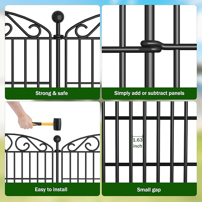 No Dig Decorative Garden Fence 6 Panel - 30in H x 11.8ft L, Tall Animal Barrier for Dogs Rabbits, Rustproof Metal Wire Panels for Yard, Patio, and Outdoor Border Use