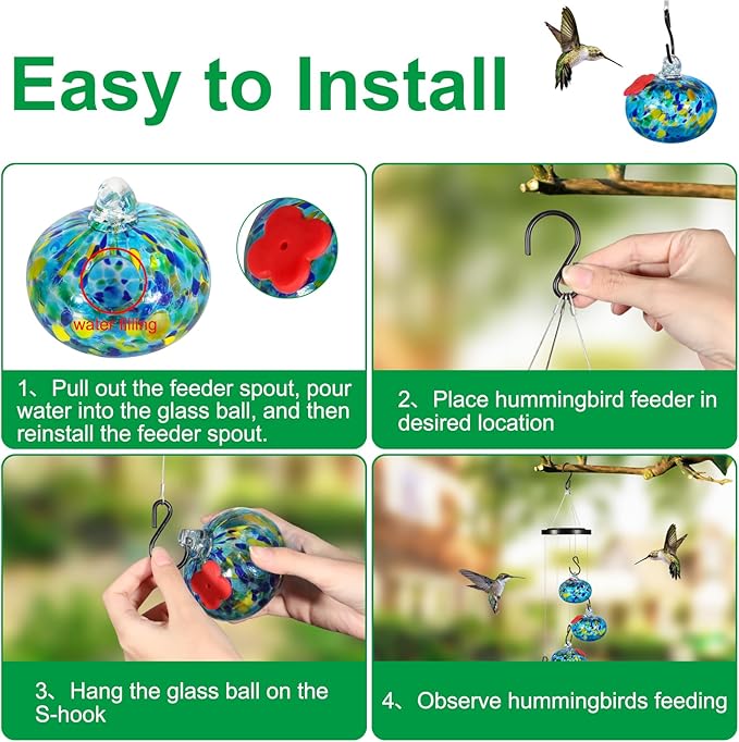 Glass Wind Chimes Hummingbird feeders for Outdoors Hanging Birthday Gifts for Women Mom Grandma Colored Glass Balls Charming Wind Chimes Garden Decor Outside for Yard, Patio,Backyard