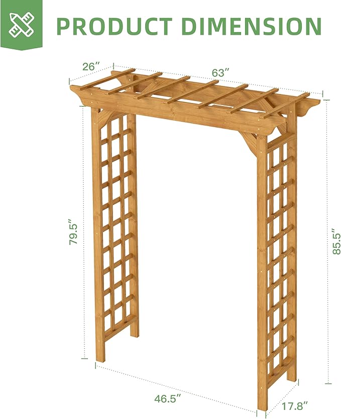 Wood Garden Arbor – Outdoor Wooden Arch Pergola for Garden, Backyard, Patio & Wedding – Durable, Elegant Design for Climbing Plants and Vines