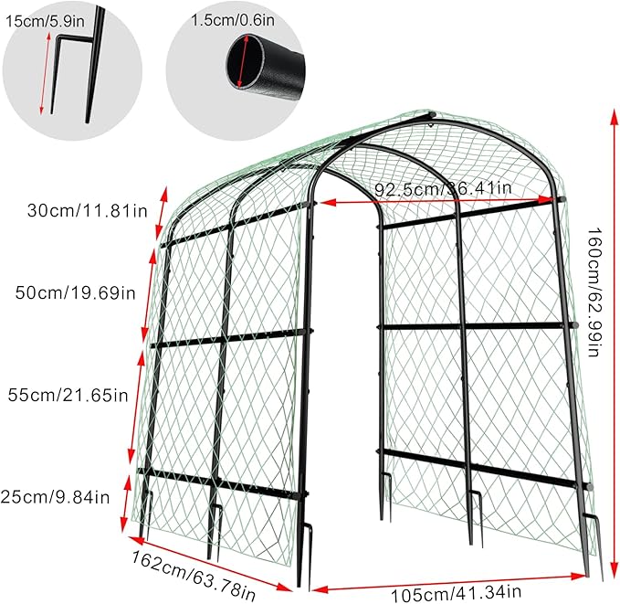 unho Black Iron Garden Arch Trellis for Climbing Plants, 41*64*63inch, Rustic Archway Arbor Tunnel for Vegetables, Cucumber, Raised Bed