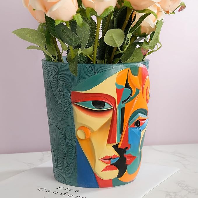 Abstract Face Planter Pot Unique Two-Sided face Flower Pot Rainbow Head Planter with Drainage for Indoor & Outdoor Plants Colorful Pots for Home Art Decor
