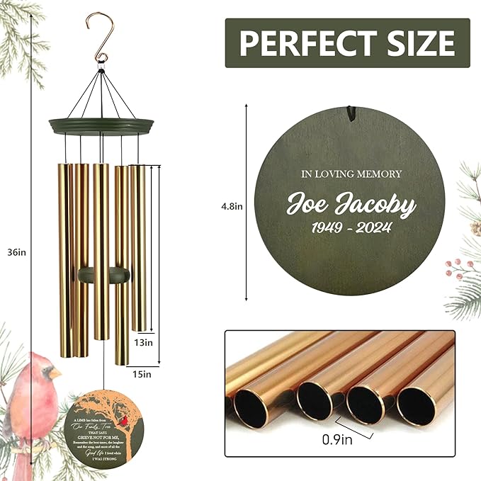 ASTARIN Wind Chimes Outdoor for The Loss of Mom Dad, Personalized Customized WindChimes for Loss of Loved One, Memorial Wind Chime as Sympathy Gift, Home Garden Patio Décor, 36''(Produced in USA)