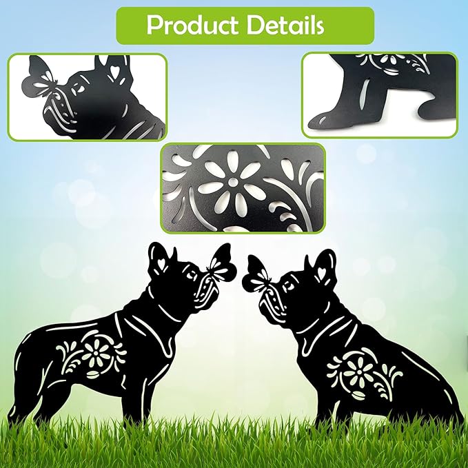 Bulldog Dog Metal Decor for Outside,Garden Stakes Decorative Dog Gifts for Women/Men,Black Silhouette Statues for Yard Ornaments,Lawn, Patio, Pathway,Outdoor Garden Decor