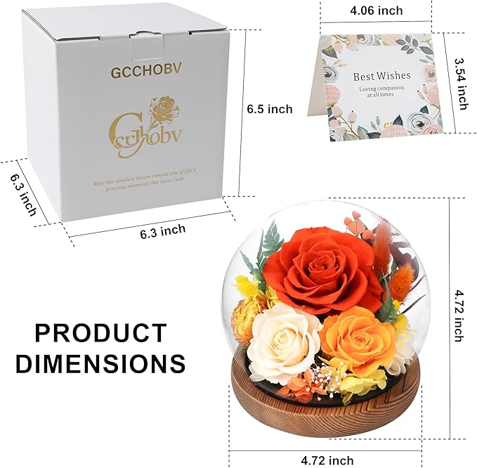Preserved Flowers In Glass Dome, Eternal Flowers, Forever Flower, Birthday Gifts for Women, Gifts for Mom Girlfriend Her Friendship, Home Decor Bedroom Living Room (Terracotta)