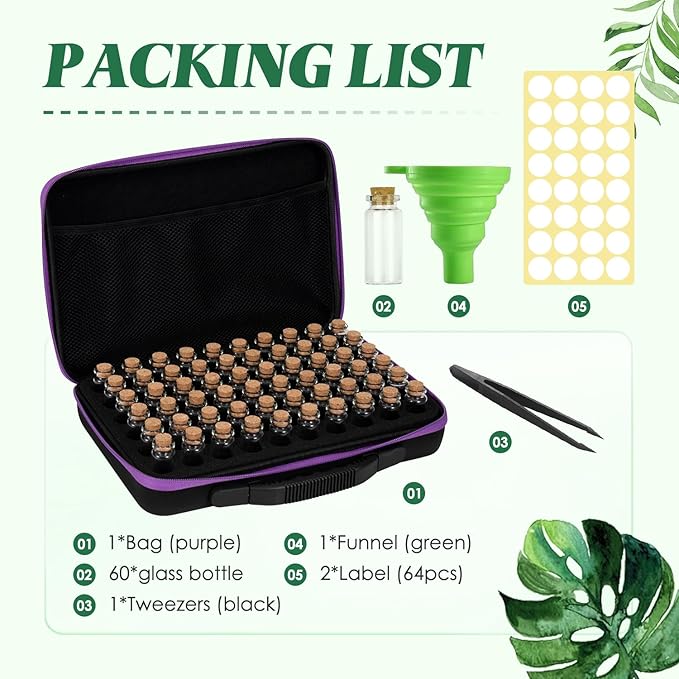 60 Slots Seed Storage Organizer, Garden Seeds Saver Box Gardening Seed Keeper Set Labels Stickers Funnel Tweezer Plant Storage Glass Drift Bottle