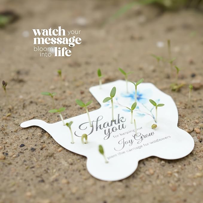 Baby Carriage Seed Paper – 24 pcs Blue Baby Shower Favors for Guests with Wildflower Seeds, Writable & Plantable, Gender Reveal, Birthday Gifts for Guest