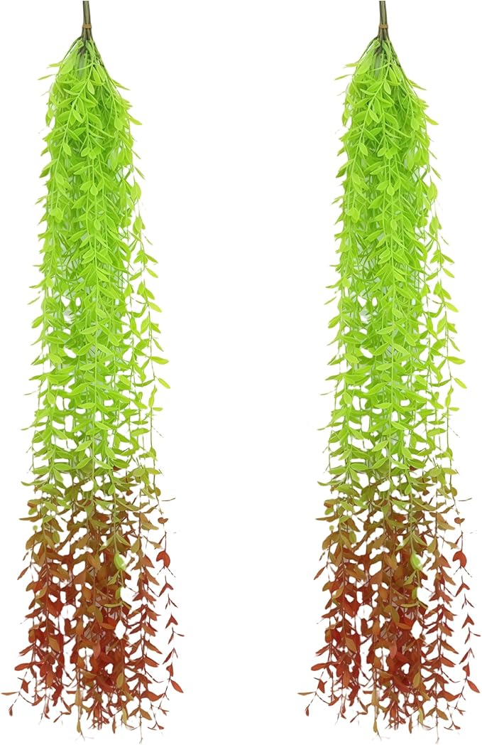 5 Pack Artificial Hanging Willow Vine (3.3ft) - Fake Greenery Plants for Indoor/Outdoor Decor, Wedding & Photography - Red Tail Design (No Basket Included)