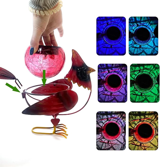 HONGLAND Cardinal Solar Garden Lights Outdoor Decor, Red Bird Figurine Garden Statue Cute Decorations for Pathway Yard Art Lawn Ornaments Mom Grandma Women
