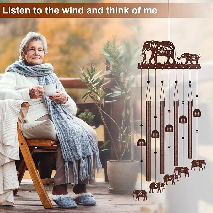 Elephant Wind Chimes for Outside,Memorial Wind Chimes Gifts for Women and Grandma,Patio Garden Decor,Windchime in Loving Memory Outdoor Decoration for Yard, Patio, Porch, Lawn, Landscape