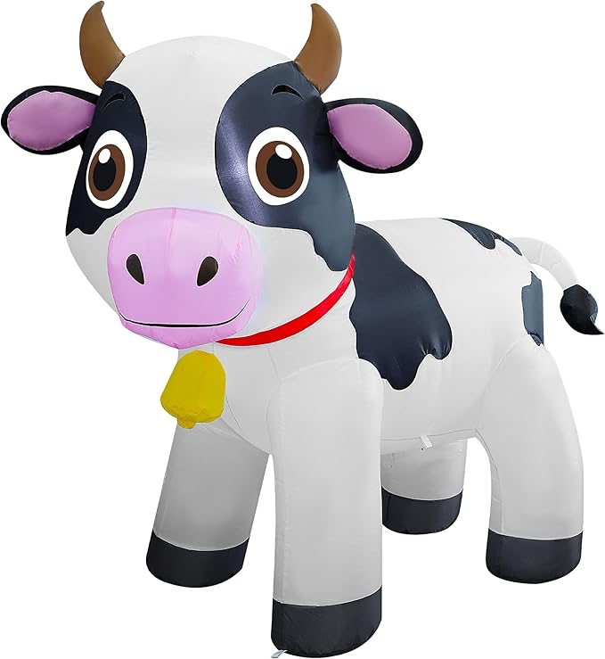 Lulu Home 6FT Christmas Inflatable Cow Decoration, Giant Blow Up Dairy Cattle with Built-in LED Lights, Air-Blown Animal Holiday Display for Yard Garden Lawn Indoor Outdoor Farm-Themed Party Decor