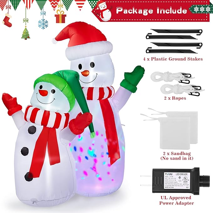 CAMULAND Christmas Decorations, 6FT Blow Up Yard Decorations Outdoor Inflatables Ornaments Snowman with Built-in LED Lights, Large Christmas Decor for Garden Party Indoor