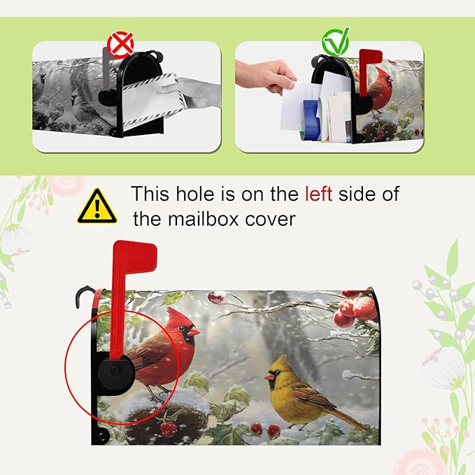 Winter Cardinal Bird Magnetic Mailbox Covers Christmas Branches Snow Mailbox Wraps Standard Size 21 X 18 Post Letter Box Covers Home Garden Outdoor Decorations