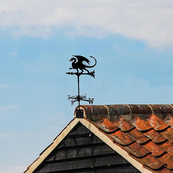 Dragon Wind Weathervanes for Roofs Mount, Mini Weather Vain Vein with Creative Shapes & Metal Material for Sheds, Courtyard & Garden Fence Decoration Outdoor (Black, 1PC)