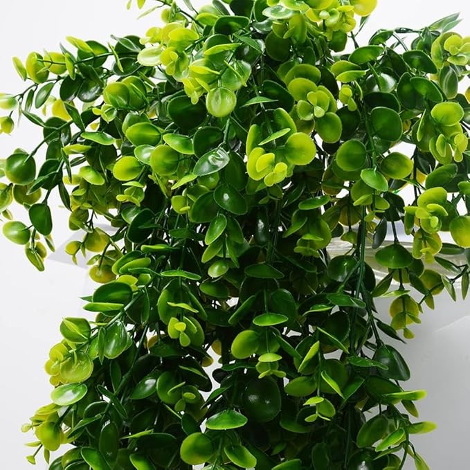 6pcs Artificial Hanging Plants Fake Hanging Plant Faux Eucalyptus Leaf Greenery Vine Outdoor UV Resistant Plastic Plants (6, Green)