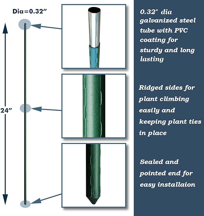 24 Inch Plant Support Garden Stakes, Steel Tomato Plant Stakes, Pack of 25