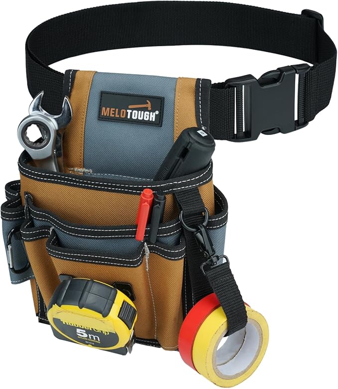MELOTOUGH Electrician Tool Pouch with Belt Clip, 2 Inch Heavy Duty Work Belt Set for Men, Utility 13 Pockets Tool Pouch for Contractors & Roofing, Adjustable Carpenter Organizer Set