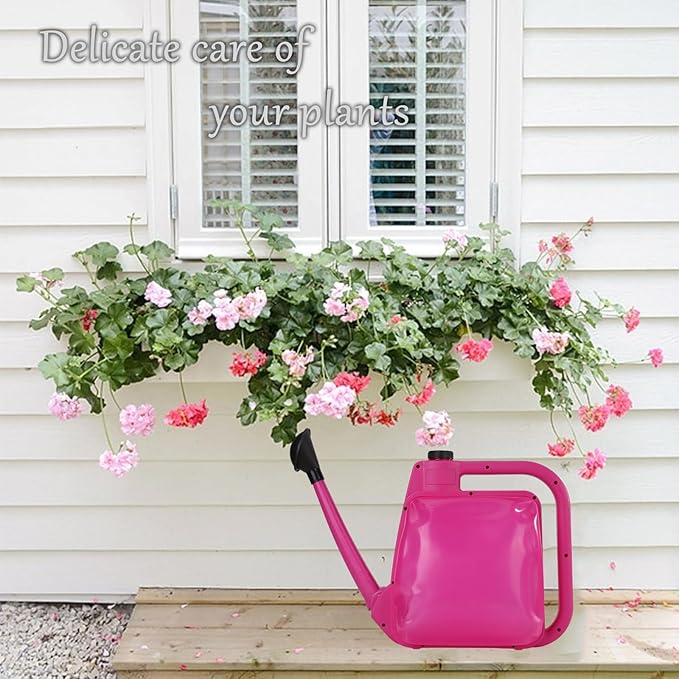 Watering Can 1.6Gal Transparent Plastic with Comfort Grip Handle for Indoor & Outdoor Plants（Rose Red）