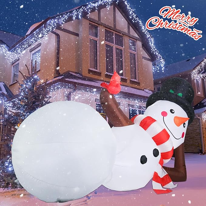 MUMTOP 10FT Long Christmas Inflatables Outdoor Decorations, Giant Inflatables Snowman with Red Cardinal Blow up Christmas Yard Decoration Built-in LED Lights for Outdoor Party Holiday Decor