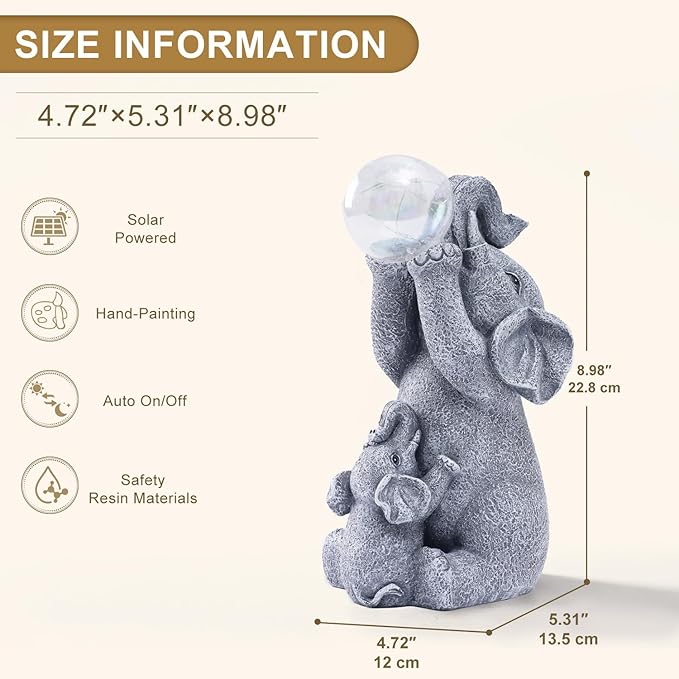 Solar Elephants Outdoor Garden Statues: Outside Decor with Lights Clearance for Yard Art Lawn Ornaments Porch Patio Balcony Home House - Birthday Gifts for Grandma Mom Women