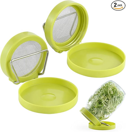 2 Set Seed Sprouter Kit for Wide Mouth Jars - Germination Tray with 316 Stainless Steel Mesh, BPA Free Plastic Drip Tray & Tilted Lid for Bean Sprouts, Broccoli, Alfalfa, Microgreens