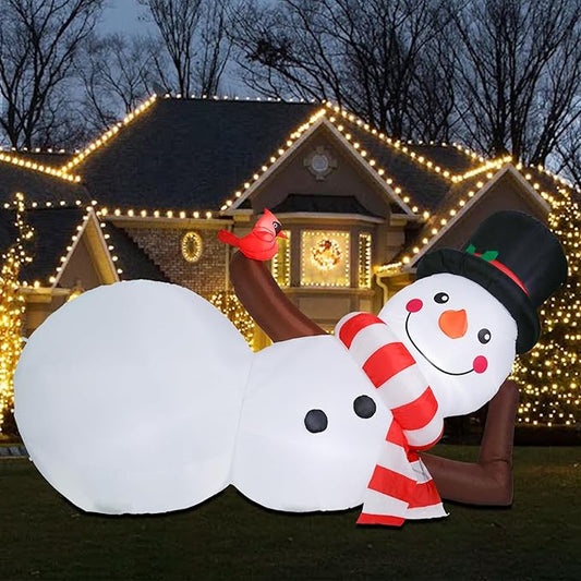 MUMTOP 10FT Long Christmas Inflatables Outdoor Decorations, Giant Inflatables Snowman with Red Cardinal Blow up Christmas Yard Decoration Built-in LED Lights for Outdoor Party Holiday Decor