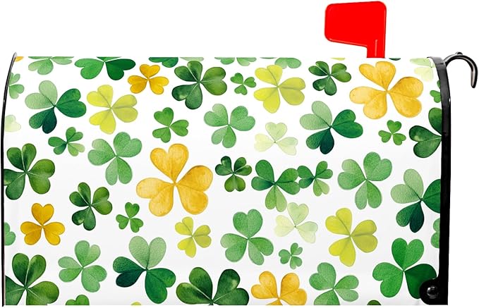 St. Patrick's Day Magnetic Mailbox Cover - Green Shamrock Design, Standard Size 21 x 25.5 Inch, Outdoor Yard Decor