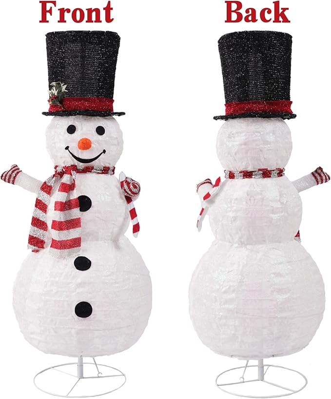 Buheco Light Up Snowman Christmas Decorations Outdoor Lighted Snowmen Indoor Outside Yard Decor 3.6ft Cute Pre Lit Pop Up Collapsible for Lawn Porch Xmas Vacation Party with 48 Led Lights-Metal Stand