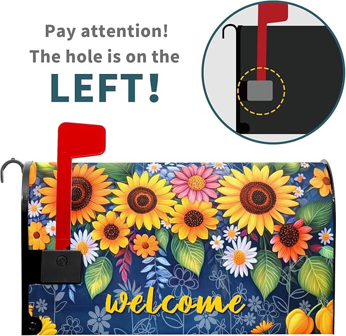 Welcome Flower Magnetic Mailbox Cover Spring Floral Mailbox Cover Magnetic Standard Size 21 X 25.5 Inch Sunflower Mailbox Post Cover Mailbox Wraps Mailbox Decor for Home Garden Outdoor Yard