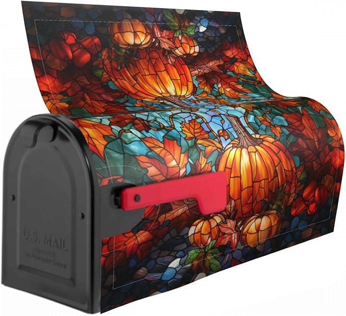 Giwawa Stained Glass Pumpkin Mailbox Cover Autumn Mail Box Covers Fall Mailbox Covers Magnetic Standard Size 18 x 21 Thanksgiving Decorations Outdoor Harvest Mailbox Wrap
