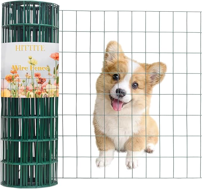 Green PVC Coated Welded Wire Fencing, 72in High x 50ft Long, 2 inch x 3 inch 16GA 2/3/4/5/6 Ft Tall Welded Wire Fence Rolls, Green Metal Garden Fence Wire Roll Garden Fencing for Yard