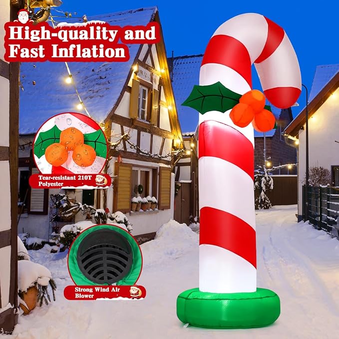 GOOSH 6 FT Christmas Inflatables Candy Cane Outdoor Decorations Blow Up Yard Candy Cane with Built-in LEDs for Holiday Xmas Garden Lawn Decor